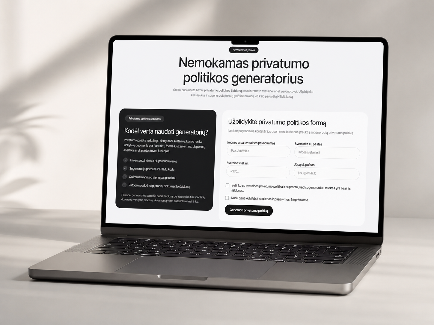 privatumo politikos generatorius