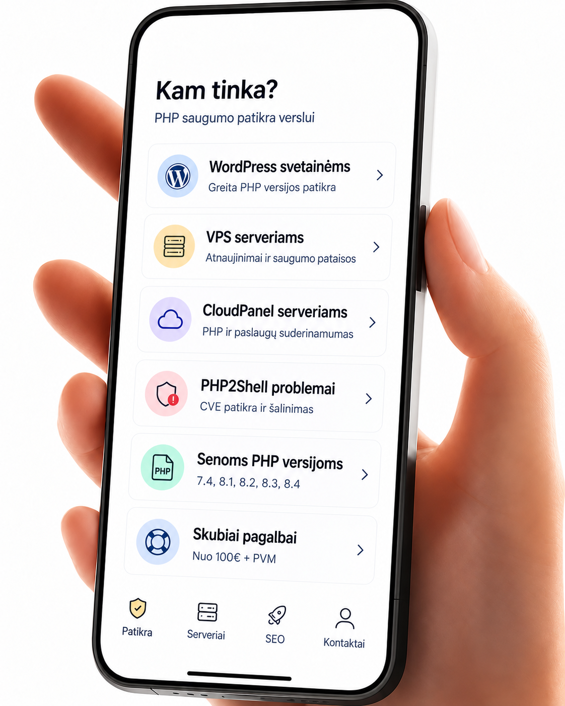 PHP saugumo patikros ir atnaujinimo iliustracija