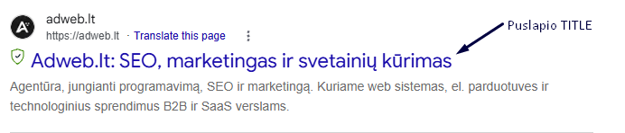Puslapio pavadinimas (title) SEO Paieškoje