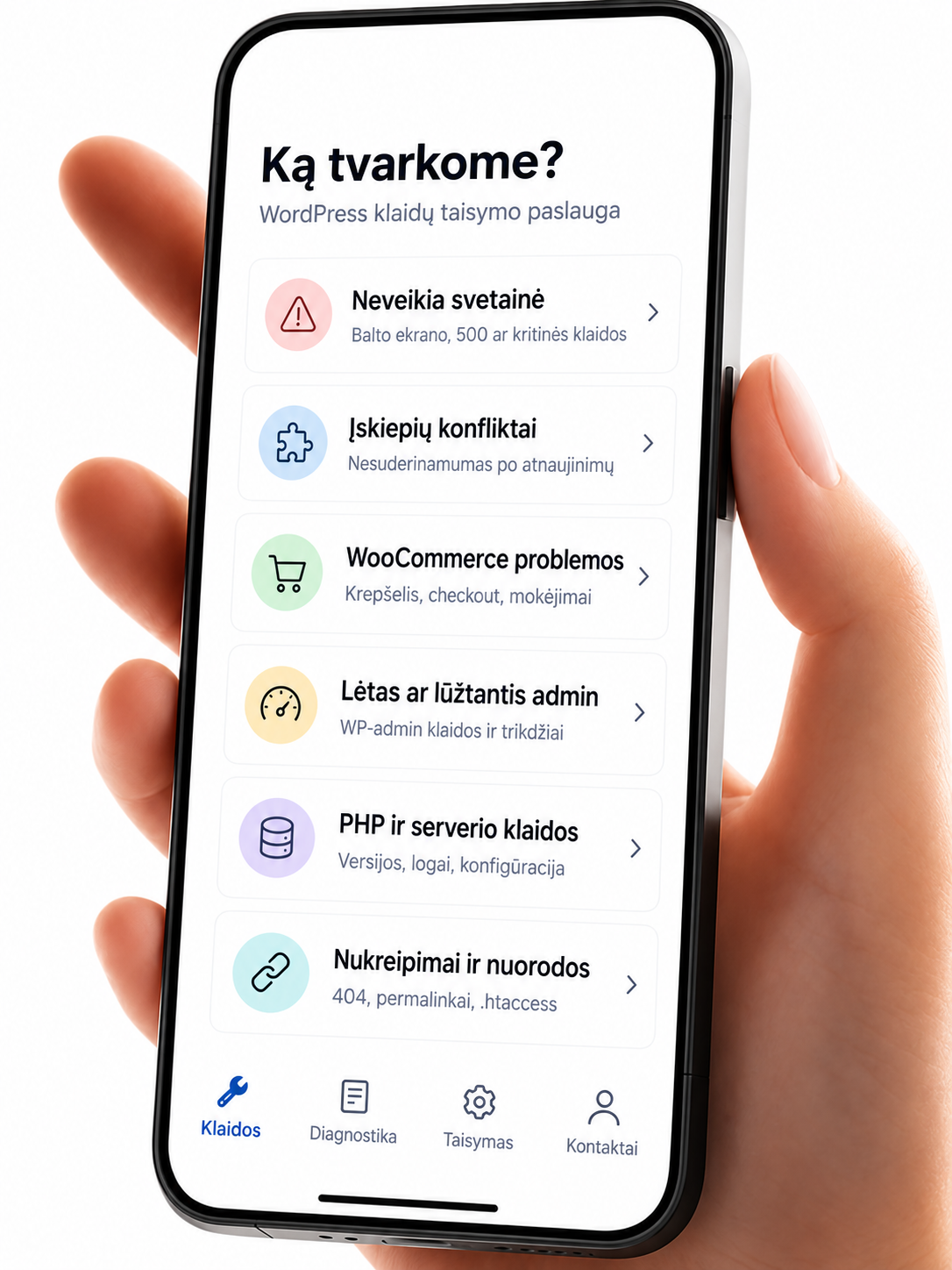 WordPress klaidos nustatymo ir svetainės funkcionalumo atkūrimo etapai